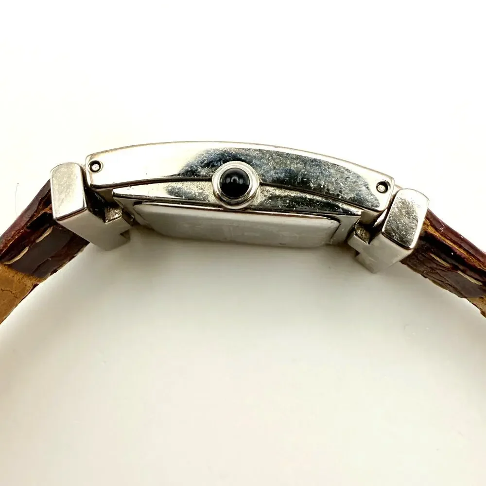 Vtg Givenchy Life Tank Rectangular Watch Stainless Leather Untested Broken Band